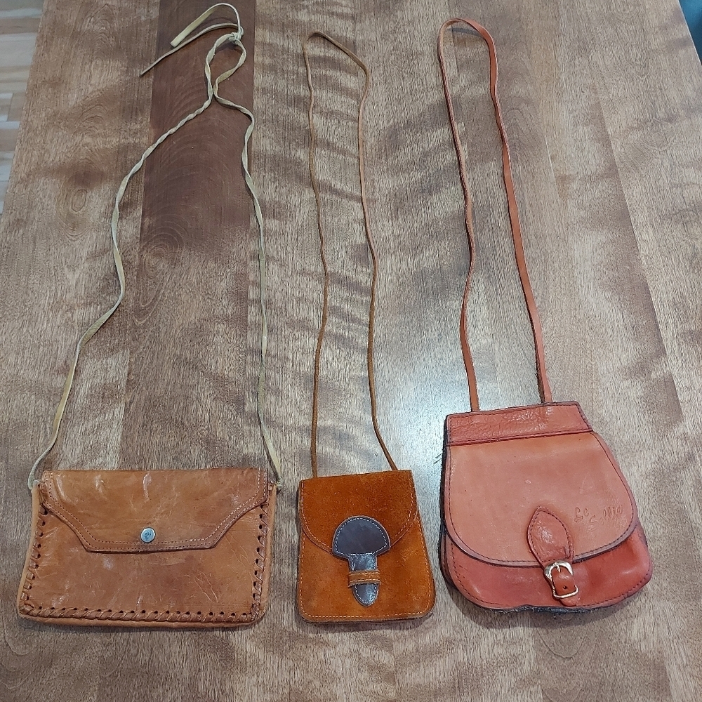 Lot of 3 vintage mini genuine leather crossbody purse boho